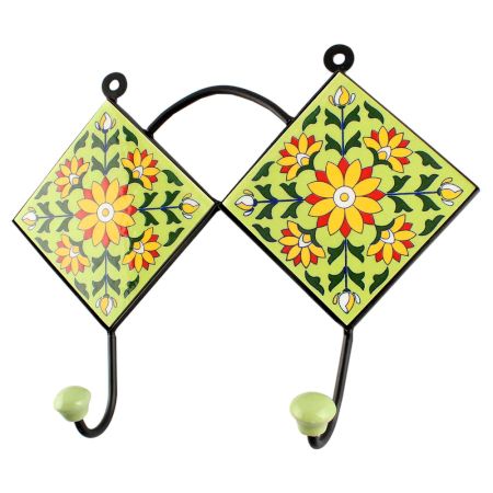 Pea Green Sunflower Ceramic Tile Hook